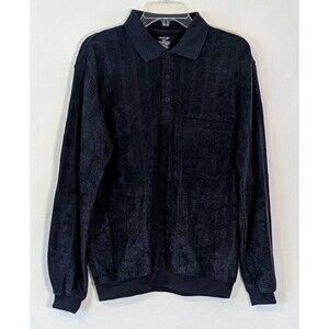 Vintage David Taylor Polo Shirt Mens M Dark Navy Textured Long Sleeve Sears NOS